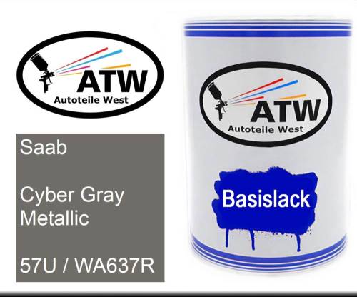 Saab, Cyber Gray Metallic, 57U / WA637R: 500ml Lackdose, von ATW Autoteile West.